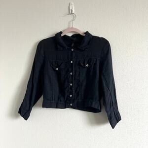 INIZIO Italy Linen Cropped Navy Blue Utility Button Down Shacket S Versatile